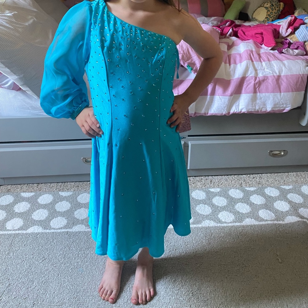 Little girls size 6 turquoise one sleeve Jonathan Kayne cocktail dress
